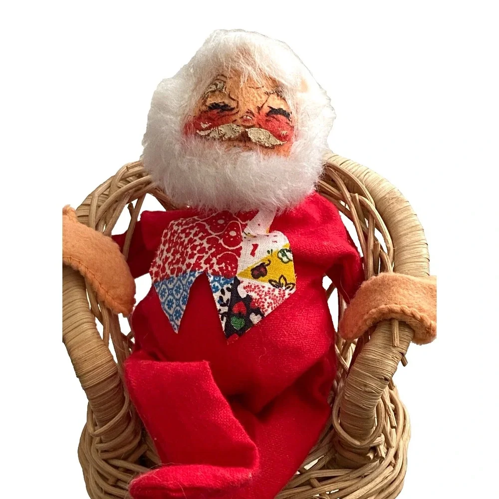Vintage 1971 Annalee Mobilitee Doll Santa in Wicker Chair Christmas Figure